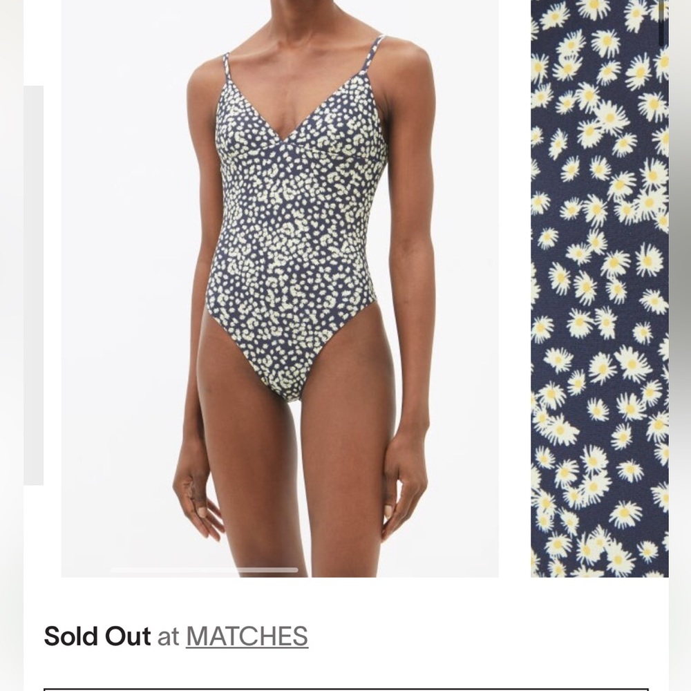 MATTEAU Plunge Maillot One Piece Swim Bikini XS Navy Floral Midnight Daisy $300